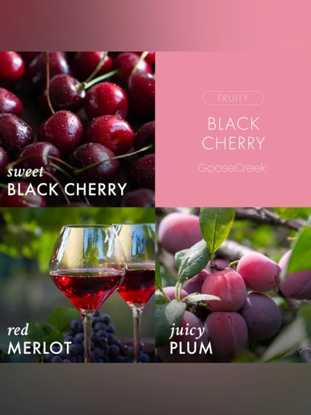 New Goose Creek Black Cherry 3-Wick Scented Candle - Pink